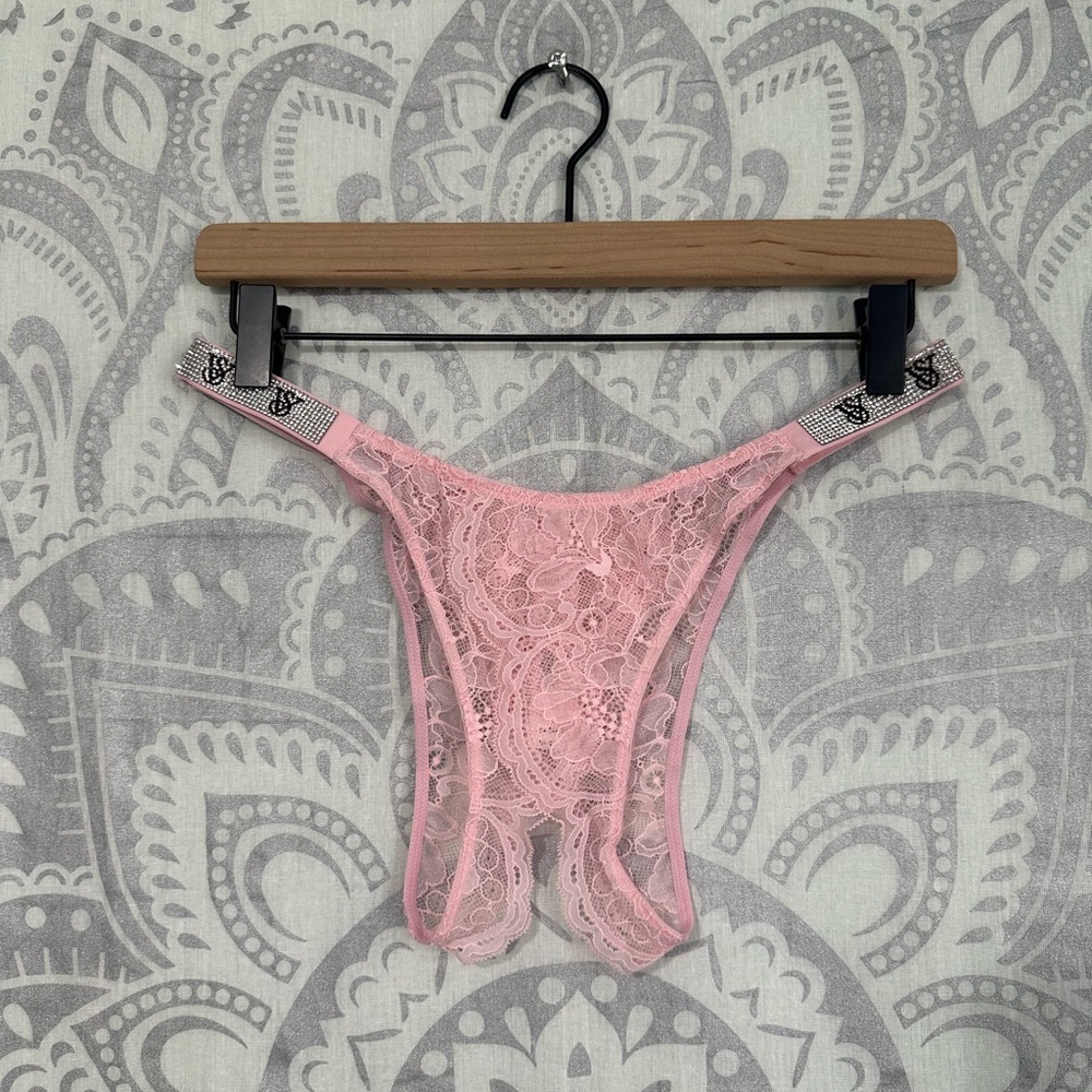 Nwt $24 Victoria Secret Lace Very Sexy Brazilian Ouvert Crotchless Rhinestone M